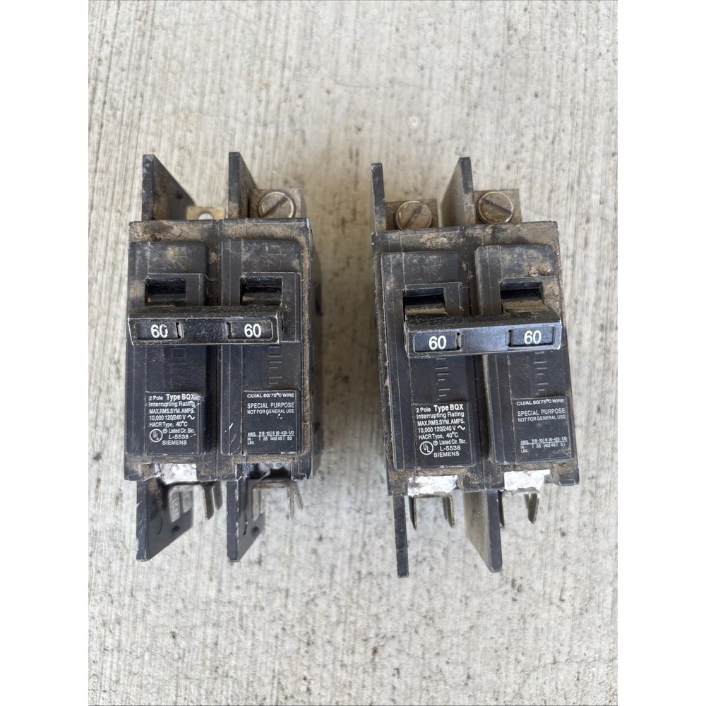 2 Siemens BQ2B060XBPG Type BQX 60A 2-Pole 120/240V Bolt-On Breakers